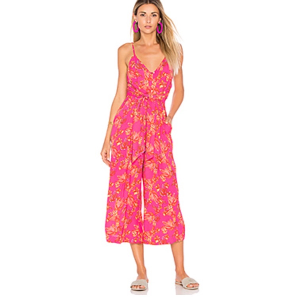 Tropical front tie jumpsuit